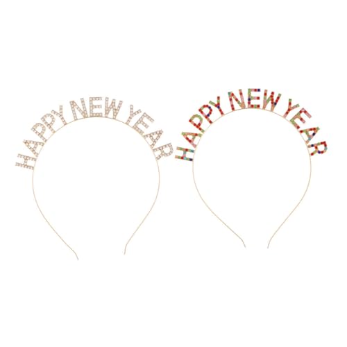TOYZFRIENDY 2St Frohes neues Stirnband funkelnde Diademe für das neue Jahr frohes neues jahr hüte fasching kopfbedeckung fastnacht kopfbedeckung Neujahrs-Haarband Silvester Diademe für Frauen von TOYZFRIENDY