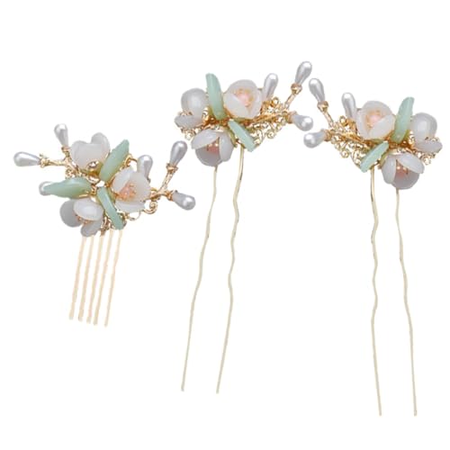 TOYZFRIENDY 3 Stück Blumen haarpin mit Perlen Dangle haarstäbchen Eleganter Haarkamm für Frauen und Mädchen Leichter Langlebiger Haarschmuck für Hochzeit Party und Alltag von TOYZFRIENDY