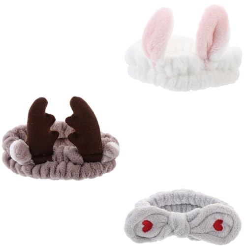 TOYZFRIENDY 3 Stück Elastische Damen Haarbänder Weiche Atmungsaktive Stirnbänder mit Niedlichen Designs Hasenohren Schleife Vielseitig für Make up Spa Yoga und Gesichtspflege Geeignet von TOYZFRIENDY