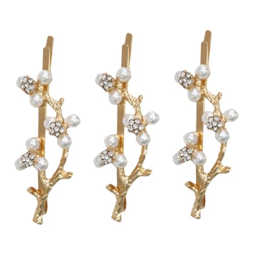 TOYZFRIENDY 3 Stück Goldene Perlen haarspangen mit Strassbesetztem Zweigdesign Leichte Haarklammern für Frauen Eleganter Haarschmuck für Hochzeit Alltag und Besondere Anlässe von TOYZFRIENDY