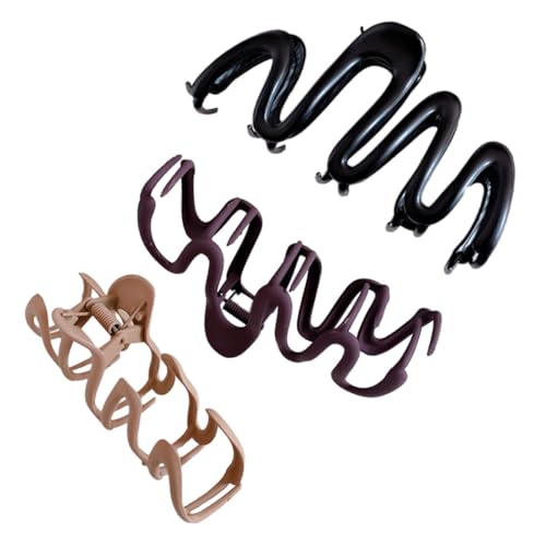 TOYZFRIENDY 3 Stück Große Haarklammern Damen Wellenförmige Krallenclips Mattes Finish Stark Haltend Für Haartypen Für Dutt Und Hochsteckfrisuren In Schokolade Khaki Schwarz von TOYZFRIENDY