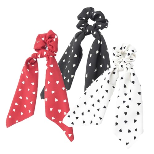 TOYZFRIENDY 3 Stück Teiliges Damen Haargummi mit Herzmuster Elastische Ponytail Holder Dekorative Schleifen Haarbänder in und Dunkel sowie Rot Dehnbar Schonend für Haare Modische von TOYZFRIENDY