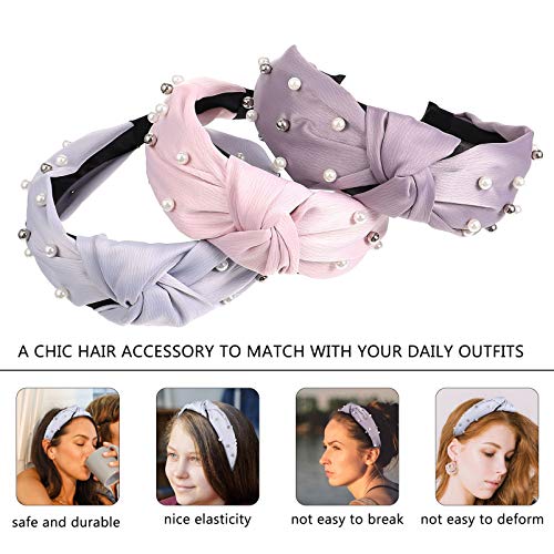 TOYZFRIENDY 3 Stück Teiliges Damen Rutschfeste Haarreifen mit Knoten design in Perlenrosa Hellblau und Khaki Eleganter Haaraccessoire für Alltag Make up und Gesichtsreinigung von TOYZFRIENDY