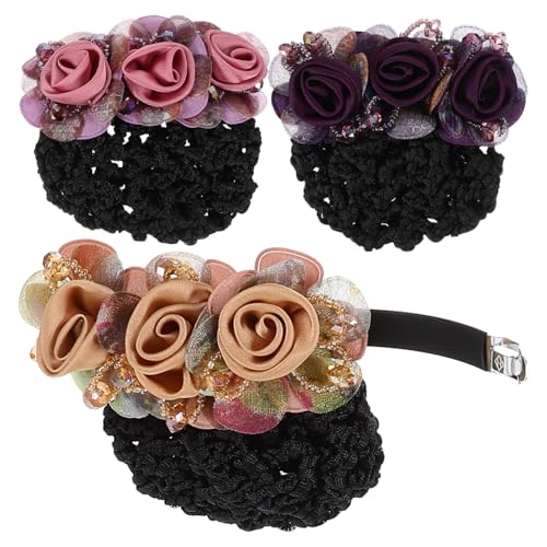 TOYZFRIENDY 3 Stück Teiliges Haarnetz mit Blumen Motiv Stoff Netz Dutt Abdeckung Stilvolle Haarspangen für Damen und Mädchen Geeignet für Ballett Pflegeberufe Bühne und Festliche Anlässe von TOYZFRIENDY