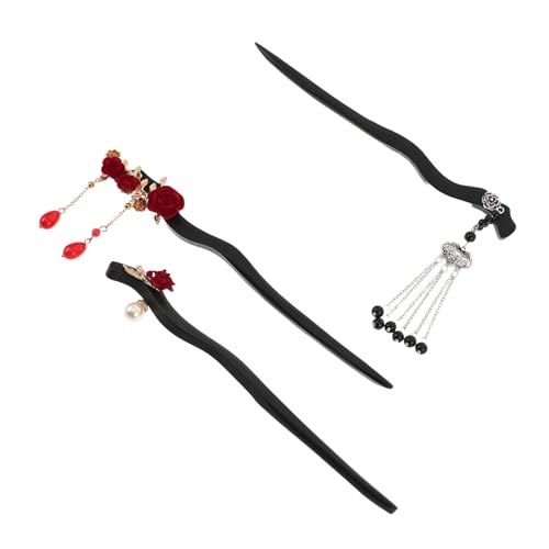 TOYZFRIENDY 3stücke Quastenhaarnadel Mit Rosenblüten-gravur Chinesische Haarstäbchen Für Damen Und Mädchen Baumelnde Haarhalter Für Hochsteckfrisuren Hölzerne Haarschmuck Hochzeit Und von TOYZFRIENDY