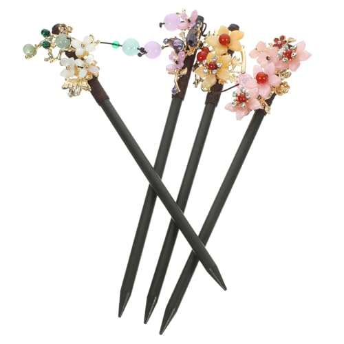 TOYZFRIENDY 4 Stck Teiliges Dekorative Haarstäbchen mit Blumenmotiv Vintage Chinesische Haarnadeln aus Holz Eleganter Haarschmuck für Frauen und Mädchen Passend zu Hanfu für Besondere von TOYZFRIENDY