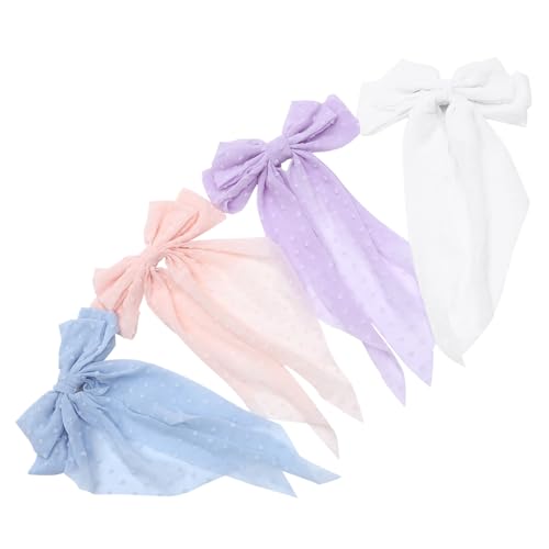 TOYZFRIENDY 4 Stück Große Haarschleifen Clips Bunte Haarspangen mit Langen Bändern Frühling Haarclips für Damen Modische Haarschleifen für Dickes Haar Alltag Party Geschenk von TOYZFRIENDY