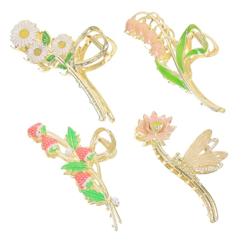TOYZFRIENDY 4 Stück Handbemalte Blumen Haarklammern Metall Haarkrallen für Frauen Dickes Haar Rutschfestes Design Starke Fixierung Modische Haarspangen Zubehör von TOYZFRIENDY