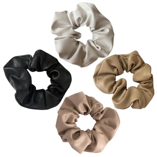 TOYZFRIENDY 4 Stück PU Leder Haargummis Elastische Ponytail Halter für Damen Modische Haarschmuck in Khaki Dunkelbraun Vielseitig für Alltag Party und Fotoshootings von TOYZFRIENDY