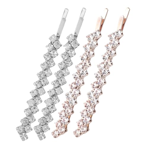 TOYZFRIENDY 4 Stück Rhinestone Haarnadeln Metall Strasssteine Glitzer Haarklammern für Damen und Mädchen Hochzeits Haarschmuck in Silber und Roségold Rutschfeste Haarspangen für Jeden Anlass von TOYZFRIENDY