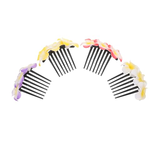 TOYZFRIENDY 4 Stück Teiliges Bunte Plumeria Haarkämme für Damen Dekorative Haarspangen mit Blumenmotiv Leichter Brautschmuck für Hochzeit Festliche Frisuren und Alltag Sicherer Sitz von TOYZFRIENDY