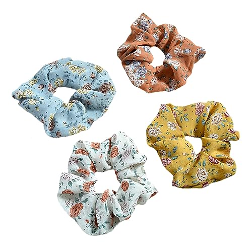 TOYZFRIENDY 4 Stück Teiliges Elastische Haargummis mit Blumenmuster Dehnbare Pferdeschwanzhalter für Damen und Mädchen Haarbänder Vielseitig Einsetzbar Farblich Sortiert Zufällige Farbe von TOYZFRIENDY