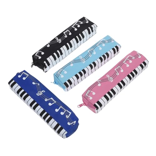 TOYZFRIENDY 4 Stück Teiliges Federmäppchen für Schüler Quadratisches Stiftetui mit Musiknoten Design Tragbare Bleistift Aufbewahrungstasche aus Robustem Oxford für Schule und Zuhause von TOYZFRIENDY