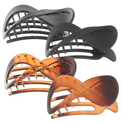 TOYZFRIENDY 4 Stück Teiliges Flacher Haarklammern für Frauen Modische Haarspangen in Glänzendem Schwarz und Bernstein Mattierte Farben Stabile Doppelkrallen für Vielseitige Frisuren von TOYZFRIENDY