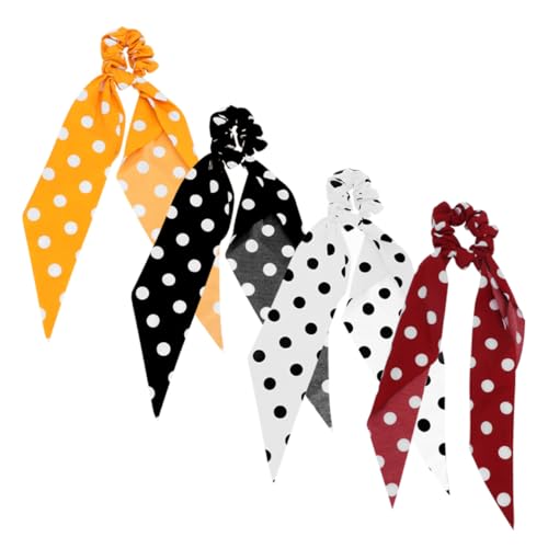 TOYZFRIENDY 4 Stück Teiliges Haargummi Elastischem Band Gepunktete Haarschleifen aus Strapazierfähigem Material Dehnbar und Einfach zu Tragen Modischer Haarschmuck für Frauen Zufällige Farbe von TOYZFRIENDY