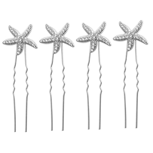 TOYZFRIENDY 4 Stück Teiliges Haarnadeln Brautschmuck aus Legierung mit Seestern Design Silberfarbene Hochzeits Haarspangen für Damen Funkelnde Haaraccessoires für Hochzeit Strand und von TOYZFRIENDY