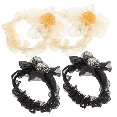 TOYZFRIENDY 4 Stück Teiliges Mesh Haargummis mit Funkelnden Strass Blumen Elastische Schonende Haarbänder für Damen und Mädchen Geeignet für Dickes und Dünnes Haar Modischer Haarschmuck für von TOYZFRIENDY