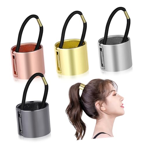 TOYZFRIENDY 4 Stück Teiliges Metal Haarband mit Federverschluss Elastisches Langlebiges Ponytail Accessoire in Gold Silber Roségold und Schwarz für Damen und Mädchen von TOYZFRIENDY