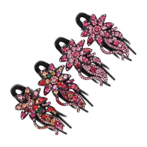 TOYZFRIENDY 4 Stück Teiliges Ponytail Haarklammern mit Strassblumen Rutschfeste Duckbill Haarklammern aus Robustem Modischer Haarschmuck für Damen Geeignet für Einfache und Elegante Frisuren von TOYZFRIENDY