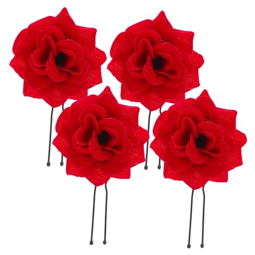 TOYZFRIENDY 4 Stück Teiliges Retro Rosen Haarnadeln aus Samt Stilvolle Rote Haarspangen für Braut Party und Besondere Anlässe Langlebig Weich und Modisch für Frauen und Bräute von TOYZFRIENDY