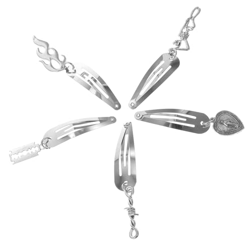 TOYZFRIENDY 5 Paare Gothic Haarklammern Metall Haarschmuck Retro Haarspangen Stil mit Messer Herz Flamme für Damen Mädchen Cosplay Accessoires Langlebig und Auffällig von TOYZFRIENDY