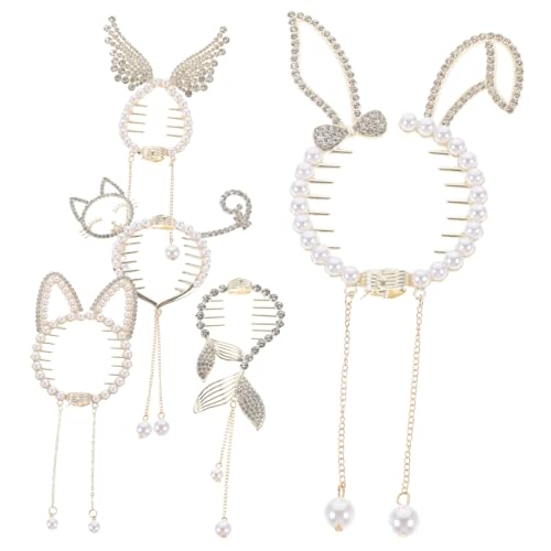 TOYZFRIENDY 5 Stück Haarklammern mit Quasten und Strass für Frauen und Mädchen Rutschfeste Ponytail Halter Niedliche Haarspangen in Katzen und Tiermotiv Geeignet für Langes Haar und von TOYZFRIENDY