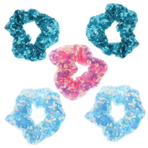 TOYZFRIENDY 5 Stück Pailletten-Haargummi Mädchen Haarschmuck für Frauen Haarbänder Pferdeschwanzhalter Pailletten Haare funkelnd buntes Kopfband Haarzubehör Haarring Stoff Zufällige Farbe von TOYZFRIENDY