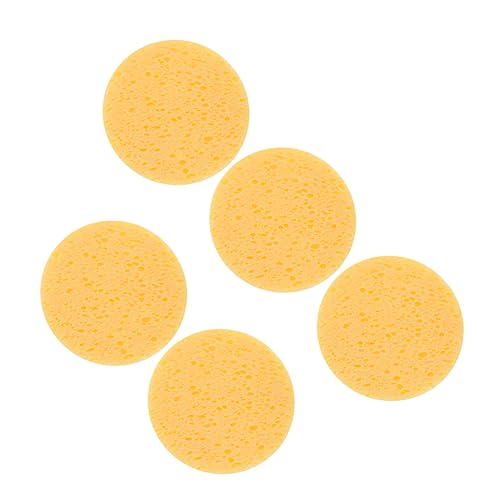 TOYZFRIENDY 5 Stück Runde Make Up Entferner Pads aus Hautfreundlichem Zellulose Schwamm Sanfte Gesichtsreinigung Porentief Wiederverwendbar Kosmetisches Zubehör Gelb für Tägliche Anwendung von TOYZFRIENDY