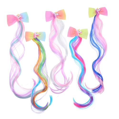 TOYZFRIENDY 5 Stück Teiliges Einhorn Haarschmuck für Mädchen Bunte Ponytail Extensions mit Schleifen Cartoon Haarclip für Alltag Party Festival Cosplay von TOYZFRIENDY