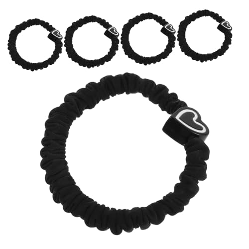 TOYZFRIENDY 5 Stück Teiliges Elastische Haargummis mit Herzdesign Dickes Reißfestes Material Flexibler Halt für Frauen und Mädchen Rutschfeste Ponytail Halter Modische Haaraccessoires Schwarz von TOYZFRIENDY