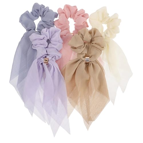 TOYZFRIENDY 5 Stück Teiliges Ribbon Haargummis mit Doppellagigem Spitzenband und Gestickter Schleife Elastischer Haarschmuck für Mädchen und Damen Vielseitig für Frisuren und Outfits Bequem von TOYZFRIENDY