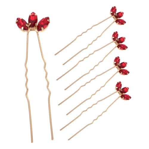 TOYZFRIENDY 5 Stück Teiliges Rotes U förmiges Haarnadel Kristallstrass Langlebige Braut Hochzeit Haarschmuck für Frauen und Mädchen Vielseitig für Elegante und Festliche Frisuren von TOYZFRIENDY