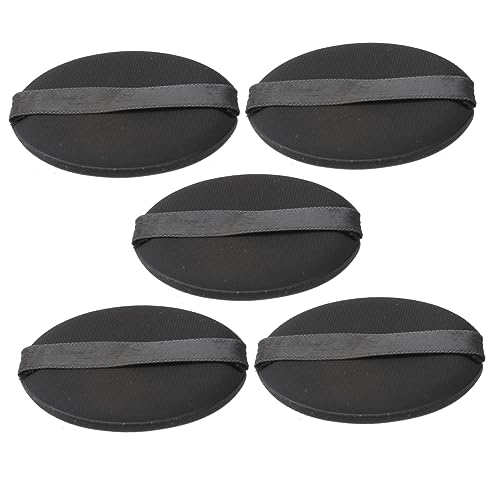 TOYZFRIENDY 5 Stück Teiliges Runde Schwarze Make Up Puderquasten aus Latexfreiem Elastischem Material für Empfindliche Haut mit Praktischem Rayonband für Gesichtspuder Foundation und Creme von TOYZFRIENDY