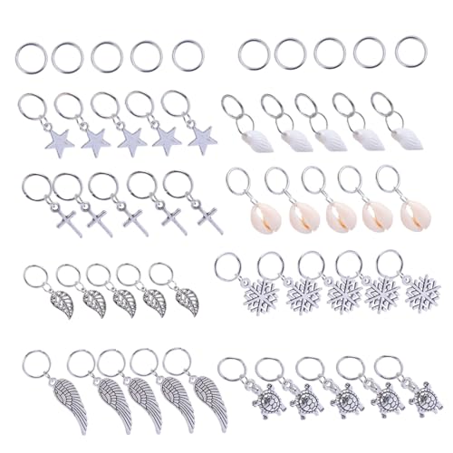 TOYZFRIENDY 50 Stück Haarring aus Metall mit Stern und Anhänger Silberne Haarschmuck Ringe zum Flechten DIY Haar Accessoires für Zöpfe und Party Frisuren von TOYZFRIENDY