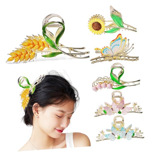 TOYZFRIENDY 6 Stück Teiliges Damen Haarklammer aus Metall mit Blumen Schmetterlingsdesign Starke Haarkralle mit Rutschfestem Halt Robustes Haarschmuck accessoire für Party und Hochzeit von TOYZFRIENDY