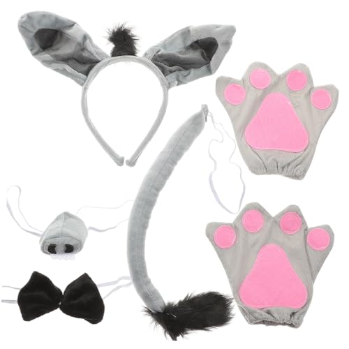 TOYZFRIENDY 6 Stück Teiliges Esel Kostüm Stirnband Fliege Nase Handschuhe Halloween Karneval Tierkostüm Zubehör für Mädchen Party von TOYZFRIENDY