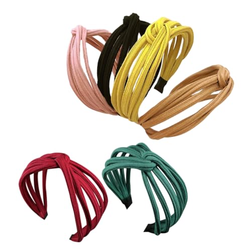TOYZFRIENDY 6 Stück Teiliges mit Stoff Überzogene Damen Haarreifen mit Kreuzknoten Leichte Elastische Haarschmuck Accessoires in Gelb Schwarz Khaki Grün Weinrot Rosa für Yoga und Alltag von TOYZFRIENDY