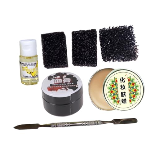 TOYZFRIENDY 7 Stück Halloween Makeup Skin Wax Set Teilig mit Fake Blood Gel Großer Spatel Verschiedene Stipple Schwämme Hautfreundlich und Realistische Narben für Halloween Party Effekte von TOYZFRIENDY