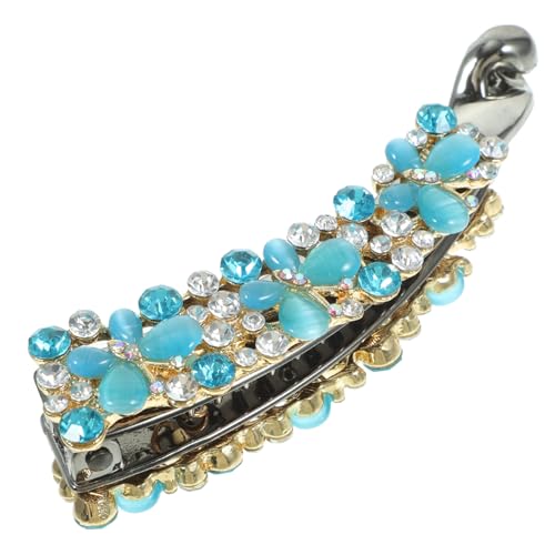 TOYZFRIENDY Bananen Haarclip Damen Glänzend mit Strassverzierung Mode Haarklammer für Dickes Langes Haar Eleganter Blauer Katzenauge Bananenclip für Party Alltag Festival und Büro von TOYZFRIENDY