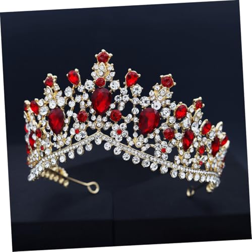 TOYZFRIENDY Barock Brautkrone Strasssteinen Goldfarbene Vintage Tiara mit Roten Schmucksteinen Festlicher Kopfschmuck für Hochzeit Party Braut und Besondere Anlässe von TOYZFRIENDY