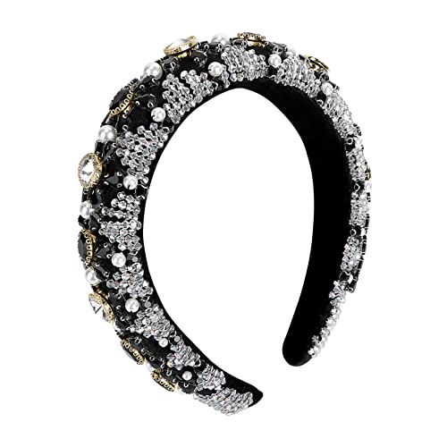 TOYZFRIENDY Barock Damen Haarreif mit Breiter Krempe Strass und Perlen Luxuriöser Brautschmuck Eleganter Kopfschmuck für Hochzeit und Festliche Anlässe von TOYZFRIENDY