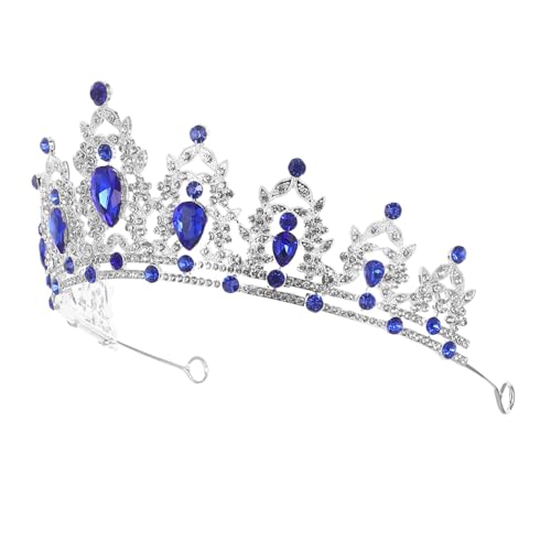 TOYZFRIENDY Barock Hochzeit Tiara Silber Blaue Strass Krone Prom Crown Braut Haarschmuck für Quinceanera Abschlussball und Besondere Anlässe von TOYZFRIENDY