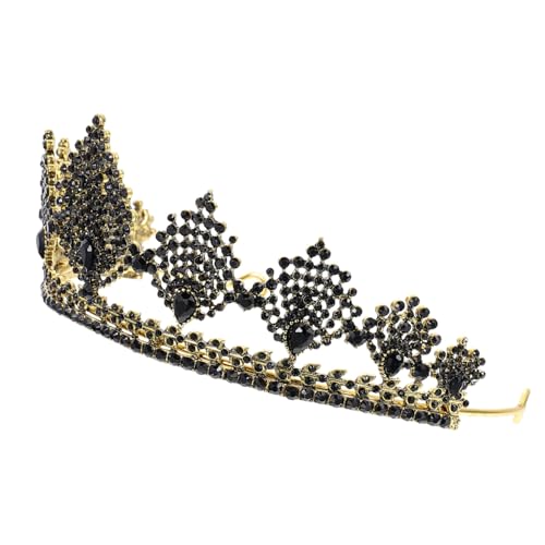 TOYZFRIENDY Barock Krone Damen Vintage Hochzeit Tiara mit Schwarzen Strasssteinen Große Halbrunde Kronen haarspange für Braut und Festliche Anlässe von TOYZFRIENDY