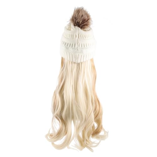 TOYZFRIENDY Beanie mit Abnehmbarer Langer Gewellter Perücke Warme Strickmütze für Damen Natürlich Wirkender Haaransatz Vielseitig Tragbar als Mütze oder Haarteil für Kalte Tage von TOYZFRIENDY