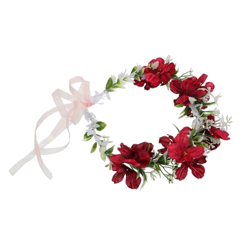 TOYZFRIENDY Blumenkranz Haarreif Verstellbar mit Künstlichen Roten Blüten Leichtes Kopfstück Bequem für Braut Damen Mädchen Geeignet Festlicher Haarschmuck Party Kommunion von TOYZFRIENDY