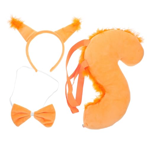 TOYZFRIENDY Eichhörnchen-Stirnband-Set Halloween Ohr Cosplay Kostüm Eichhörnchenschwanz Eichhörnchen Schwanzkostüm -Tanzkostüm Stirnband Tier Tierschwanz Stoff Gelb von TOYZFRIENDY