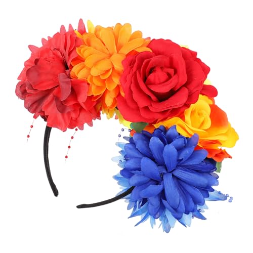 TOYZFRIENDY Floral Perlen Haarreif mit Rosenblüten Bunter Blumenkranz Stirnband Wasserdichtes Kopfschmuck Accessoire für Party Festival Sommer Bequem und Langlebig von TOYZFRIENDY