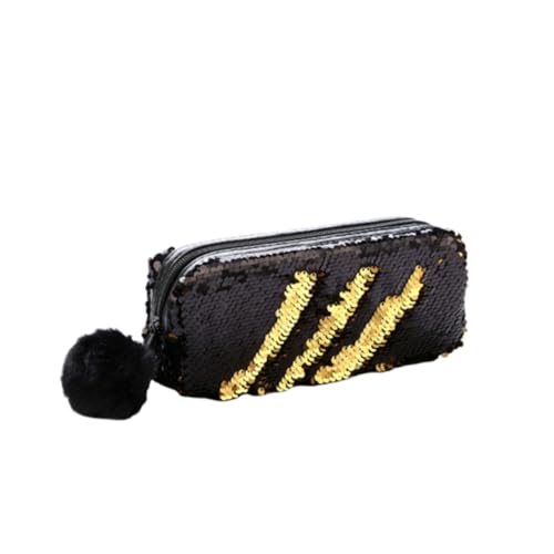 TOYZFRIENDY Glitzernde Federmappe mit Pompon und Pailletten wasserdichte Kosmetiktasche und Stifteetui für Mädchen und Frauen Multifunktionale Meerjungfrauen Mäppchen für Schule und Alltag von TOYZFRIENDY