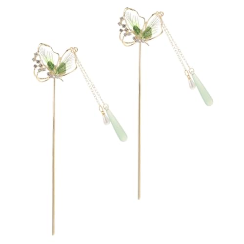 TOYZFRIENDY Grüne Vintage Schmetterling Haarnadel mit Quaste Chinesischer Stil Haarstab für Lange Haare Handgefertigt Langlebig Komfortabel Damen Haarschmuck für Brötchen und Locken von TOYZFRIENDY