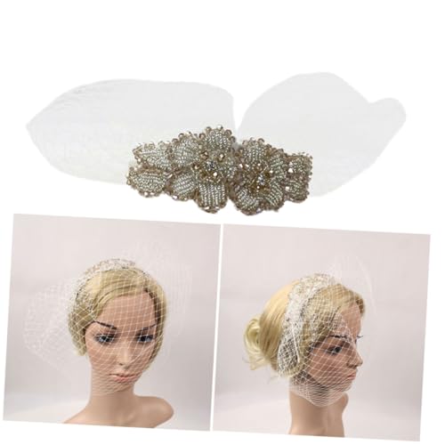 TOYZFRIENDY Handgefertigtes Mesh Kopfschmuck mit Diamantbesatz Weiße Vintage Haarschleier für Damen Leichtes Party und Festaccessoire für Hochzeiten und Besondere Anlässe von TOYZFRIENDY